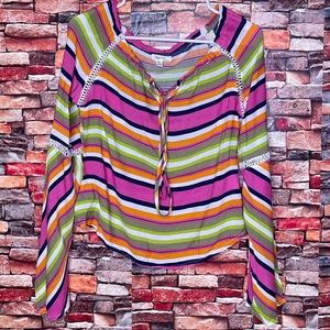 Blouse with colorful stripes and flare sleeves